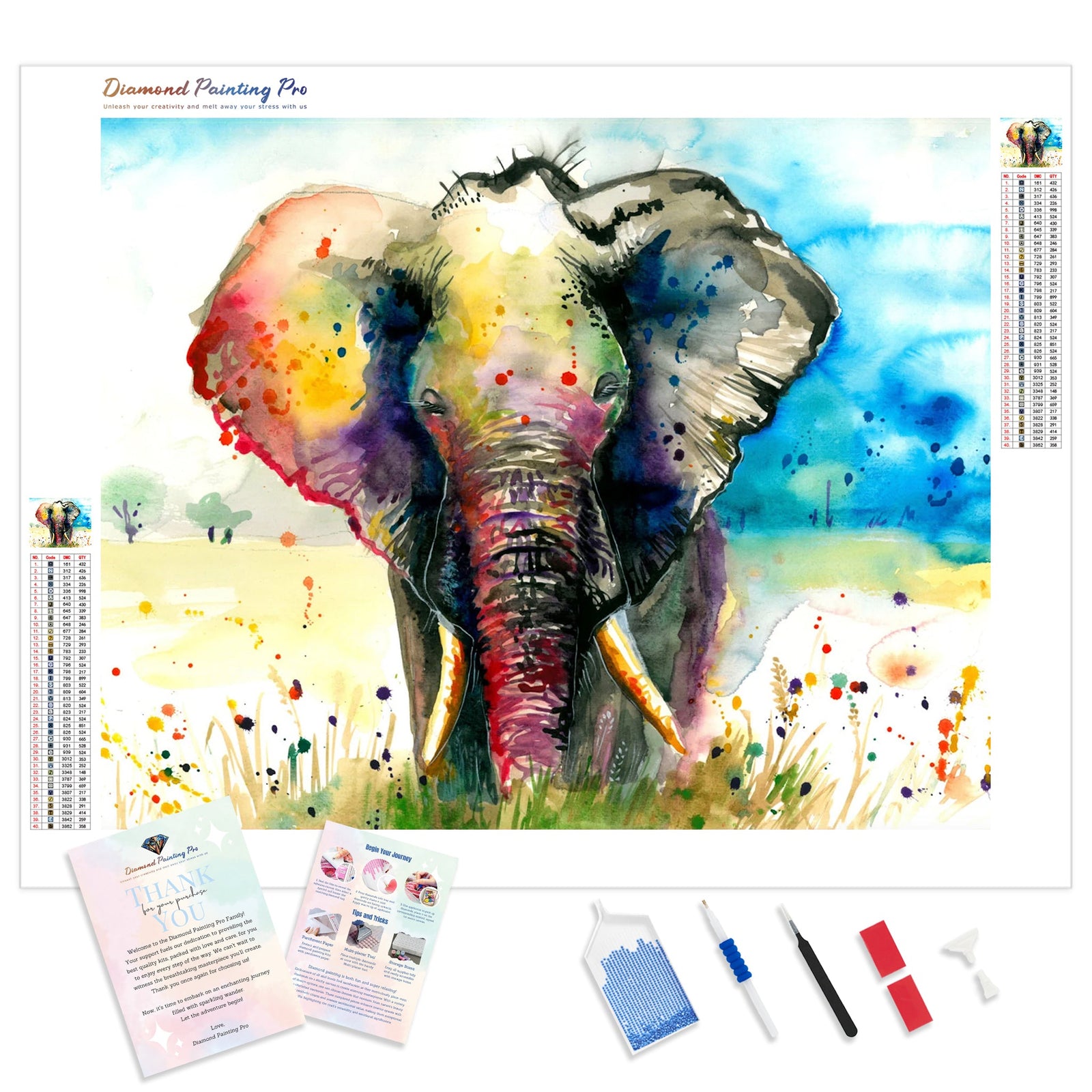 The Rainbow Elephant | Diamond Painting Kit - Full Drill - Square or Round Diamonds with AB Drills Option