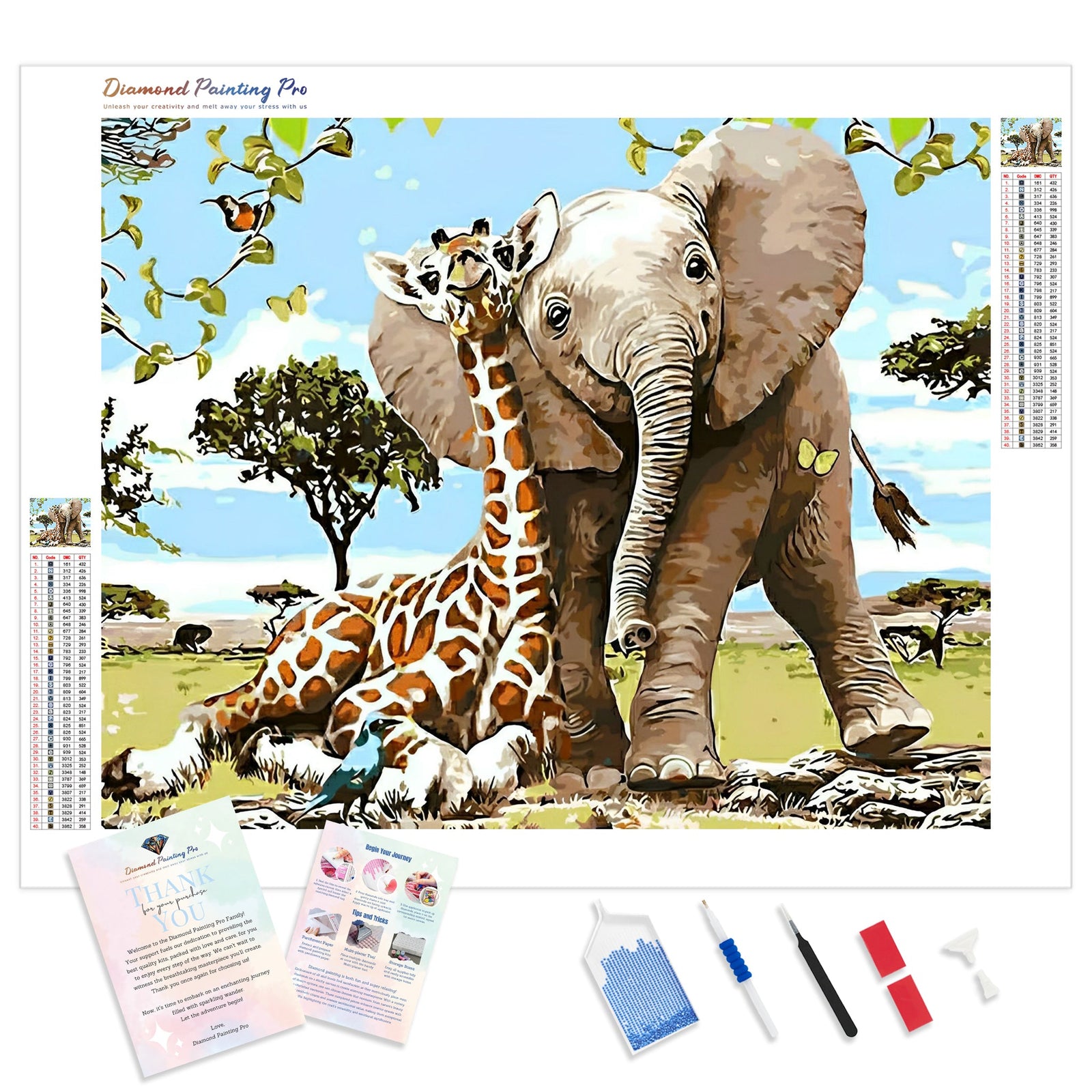 Elephant and Giraffe | Diamond Painting Kit - Full Drill - Square or Round Diamonds with AB Drills Option