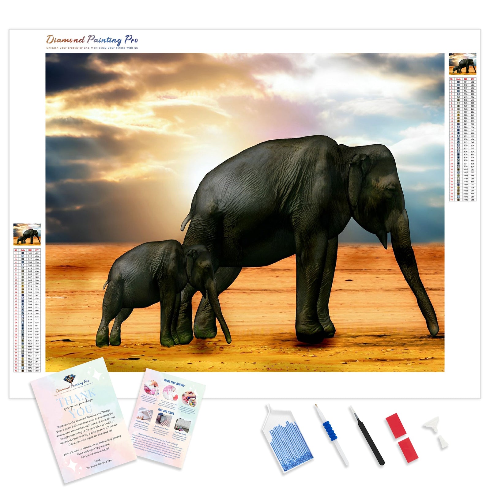 Mother and Daughter Elephant | Diamond Painting Kit - Full Drill - Square or Round Diamonds with AB Drills Option