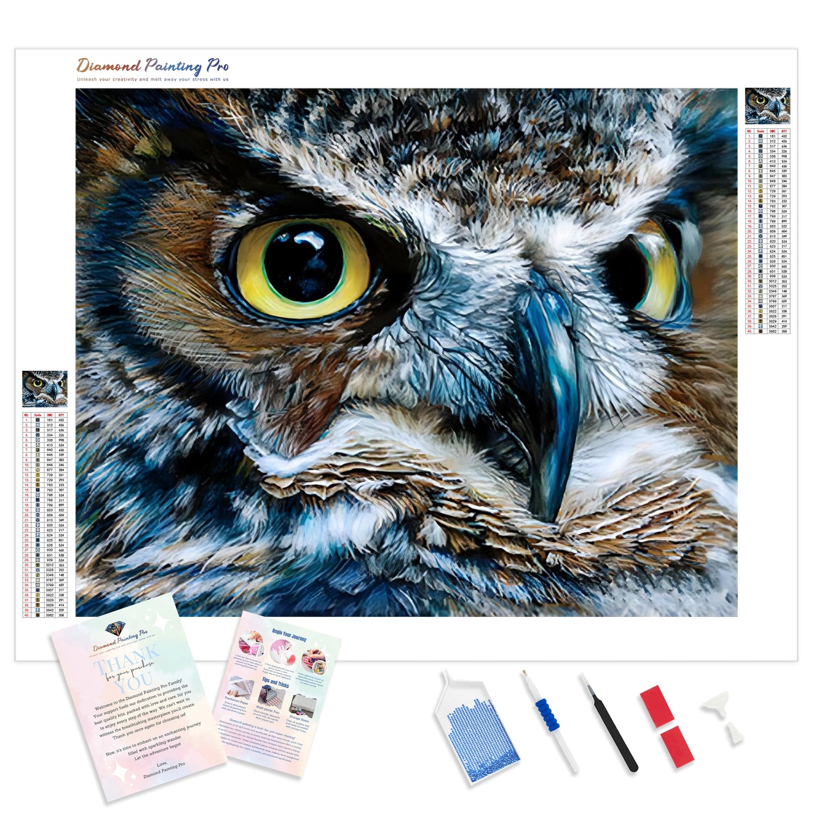 Owl's Stare | Diamond Painting Kit - Full Drill - Square or Round Diamonds with AB Drills Option