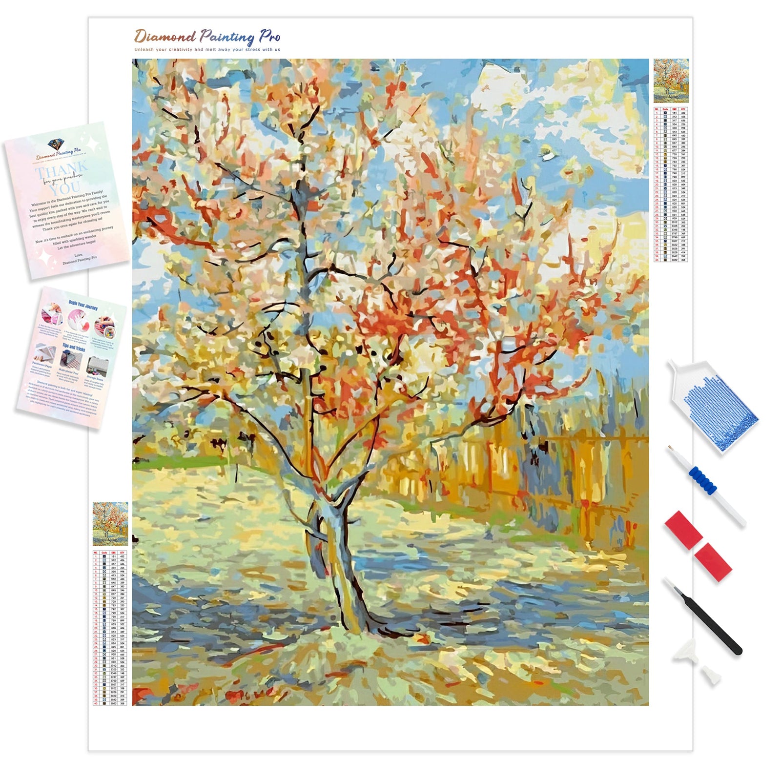 Pink Peach Trees | Diamond Painting Kit - Full Drill - Square or Round Diamonds with AB Drills Option