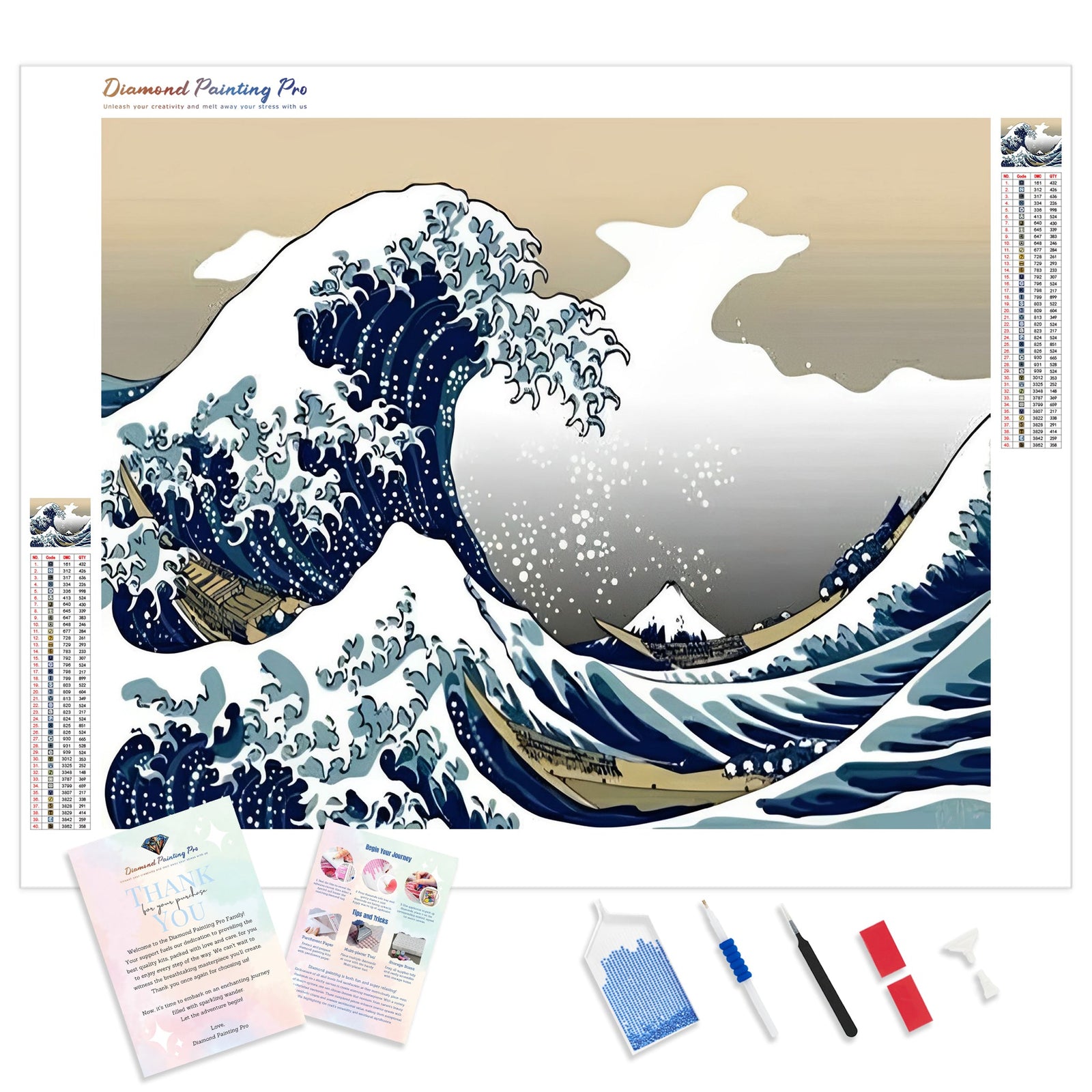 The Great Wave off Kanagawa | Diamond Painting Kit - Full Drill - Square or Round Diamonds with AB Drills Option