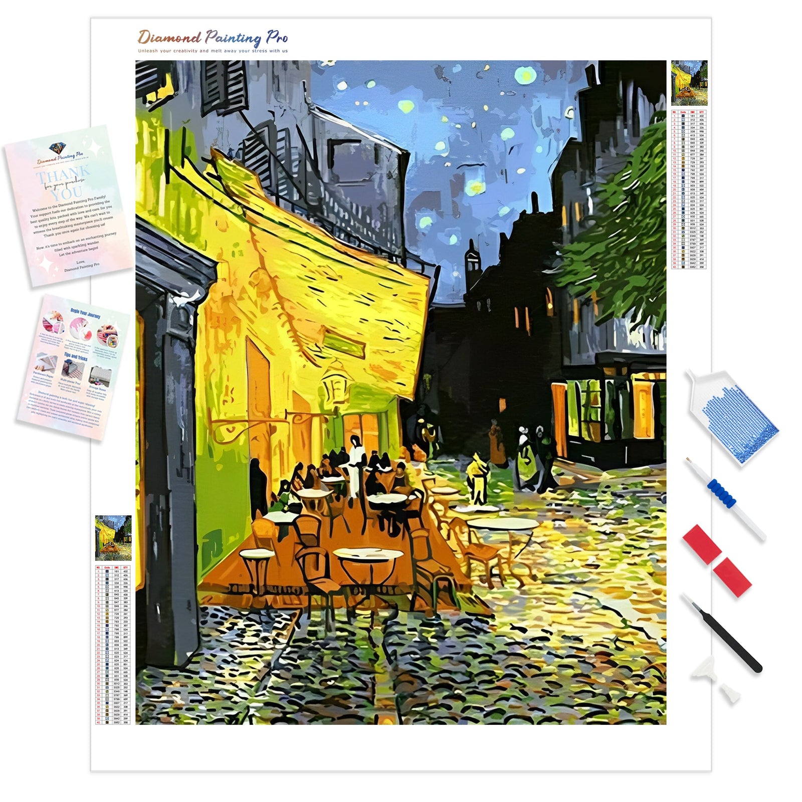 Café Terrace at Night Vincent Van Gogh | Diamond Painting Kit - Full Drill - Square or Round Diamonds with AB Drills Option