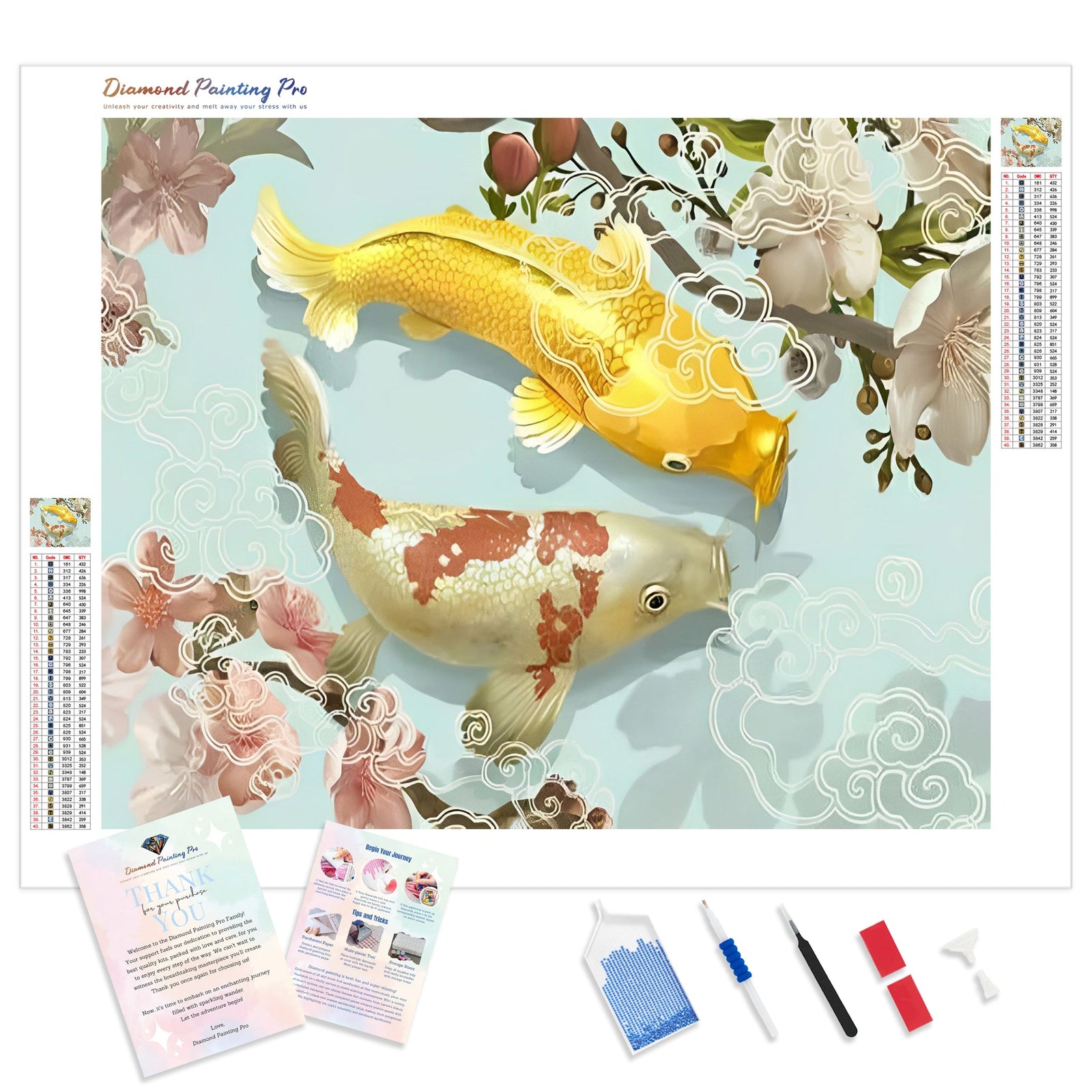 Two Japanese Koi | Diamond Painting Kit - Full Drill - Square or Round Diamonds with AB Drills Option