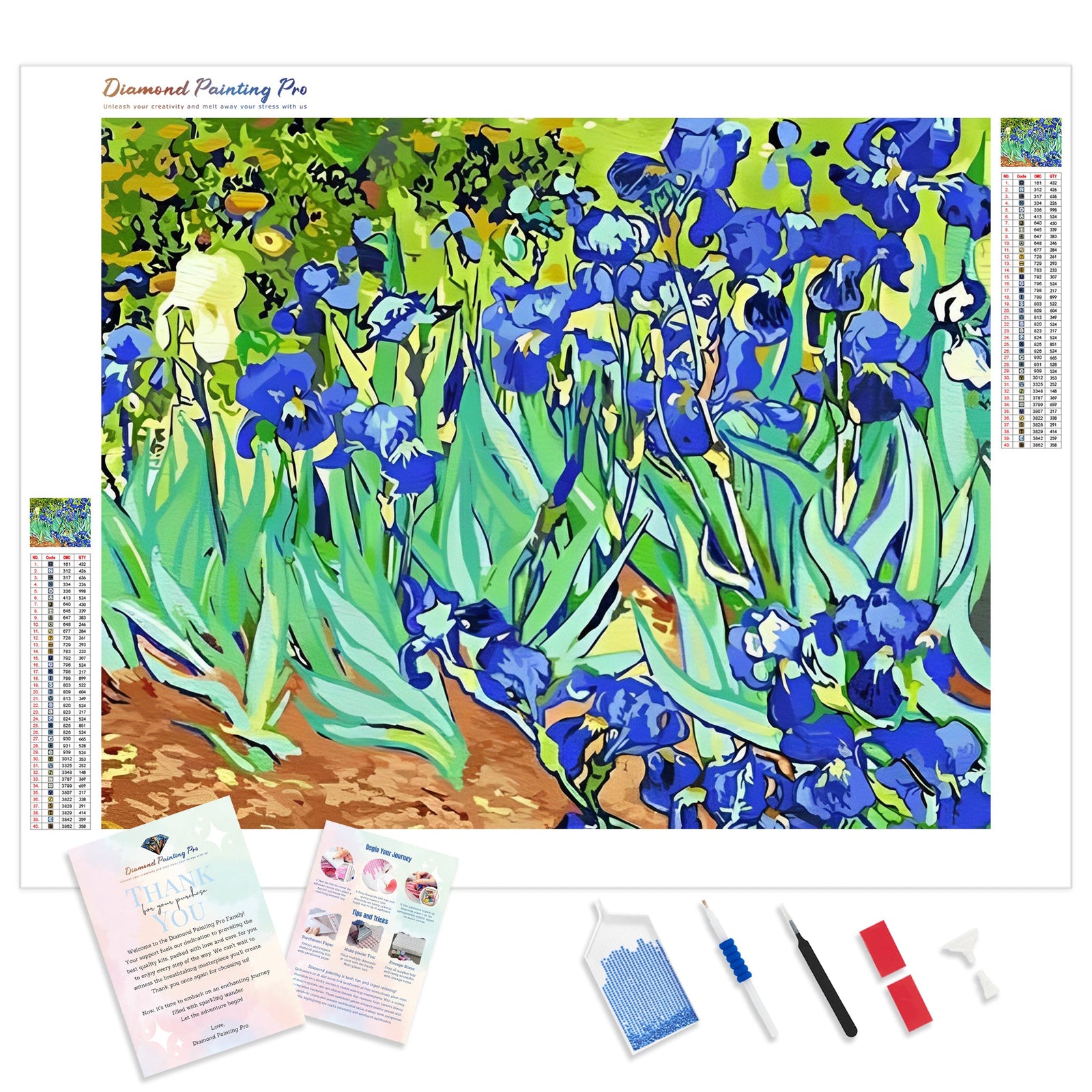 Irises - Vincent van Gogh | Diamond Painting Kit - Full Drill - Square or Round Diamonds with AB Drills Option