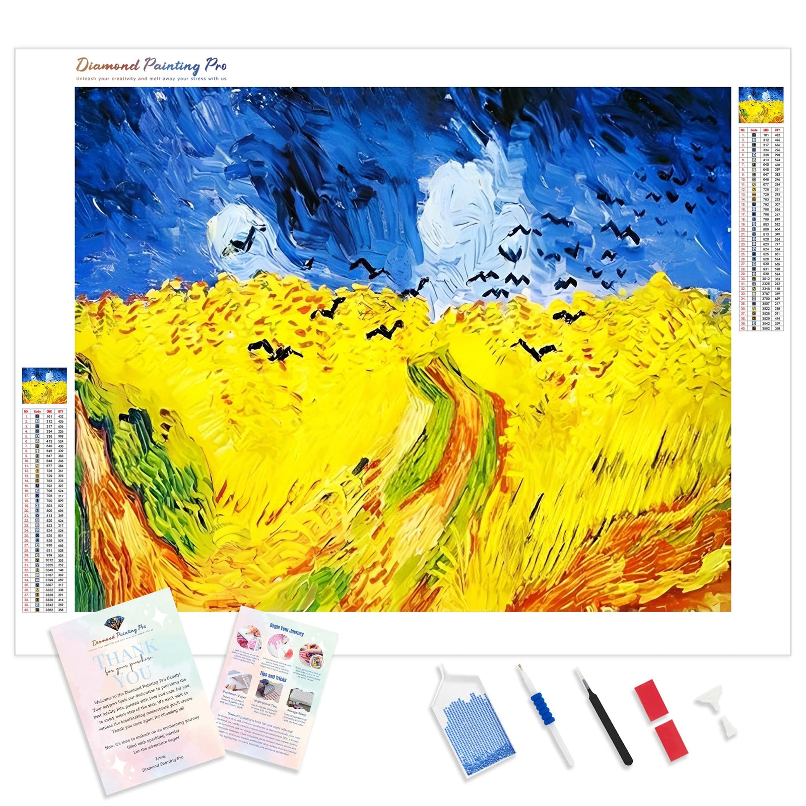 Wheatfield with Crows | Diamond Painting Kit - Full Drill - Square or Round Diamonds with AB Drills Option