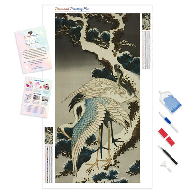 Cranes on Snow Covered Pine | Diamond Painting