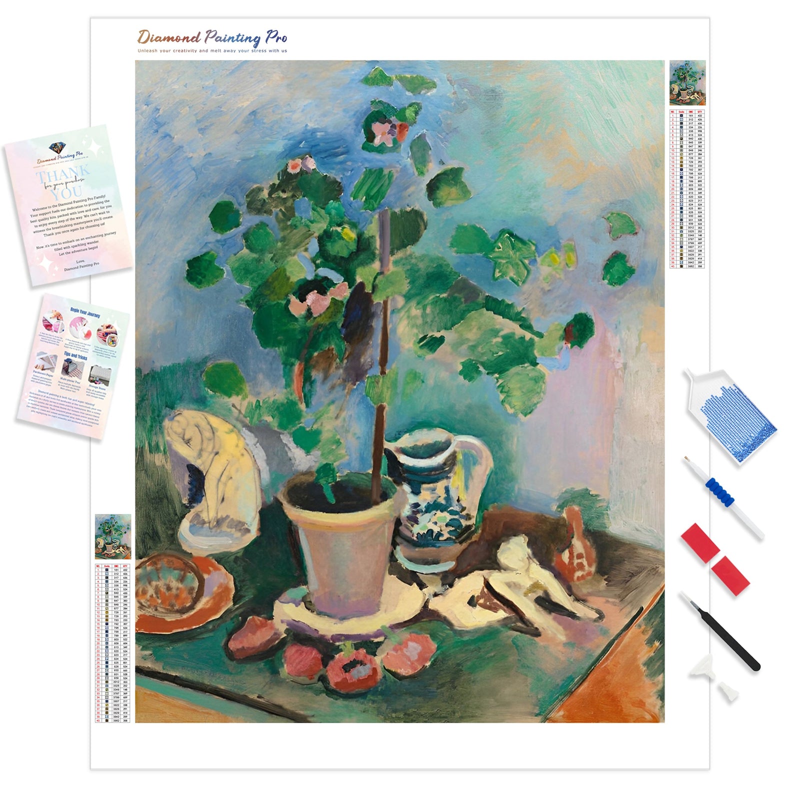 Still Life with Geranium | Diamond Painting Kit - Full Drill - Square or Round Diamonds with AB Drills Option