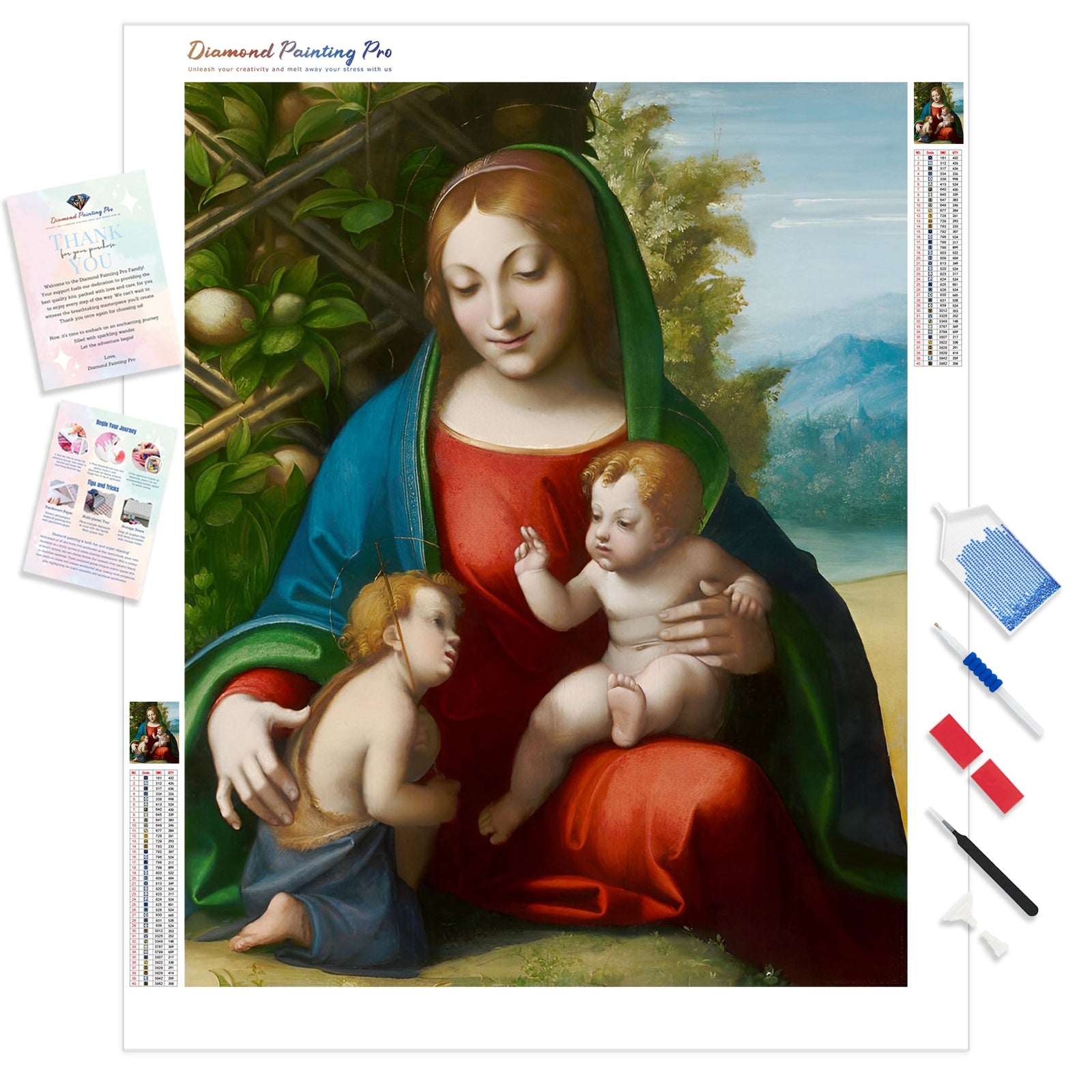 Virgin and Child with the Young Saint John the Baptist | Diamond Painting Kit - Full Drill - Square or Round Diamonds with AB Drills Option