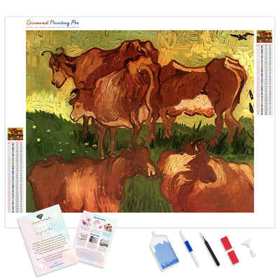 Cows - Vincent van Gogh | Diamond Painting Kit - Full Drill - Square or Round Diamonds with AB Drills Option