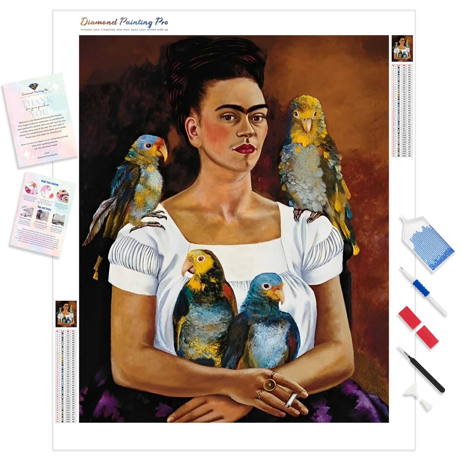 Me and My Parrot - Frida Kahlo | Diamond Painting Kit - Full Drill - Square or Round Diamonds with AB Drills Option