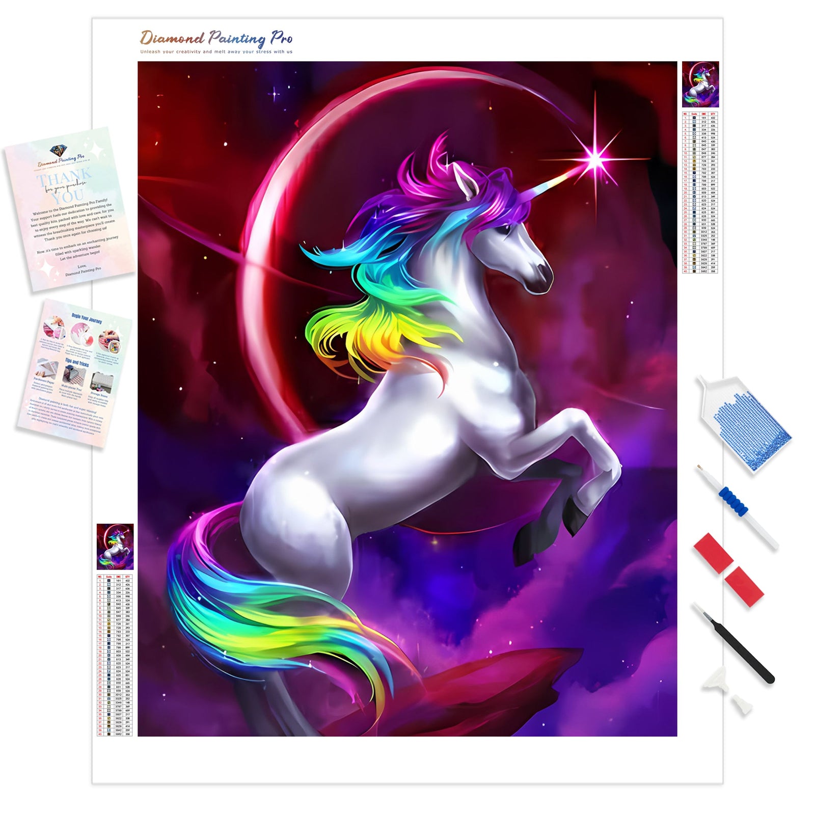 Rainbow Unicorn | Diamond Painting Kit - Full Drill - Square or Round Diamonds with AB Drills Option