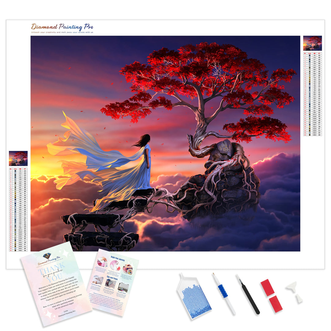 Red Tree in Sky | Diamond Painting Kit - Full Drill - Square or Round Diamonds with AB Drills Option