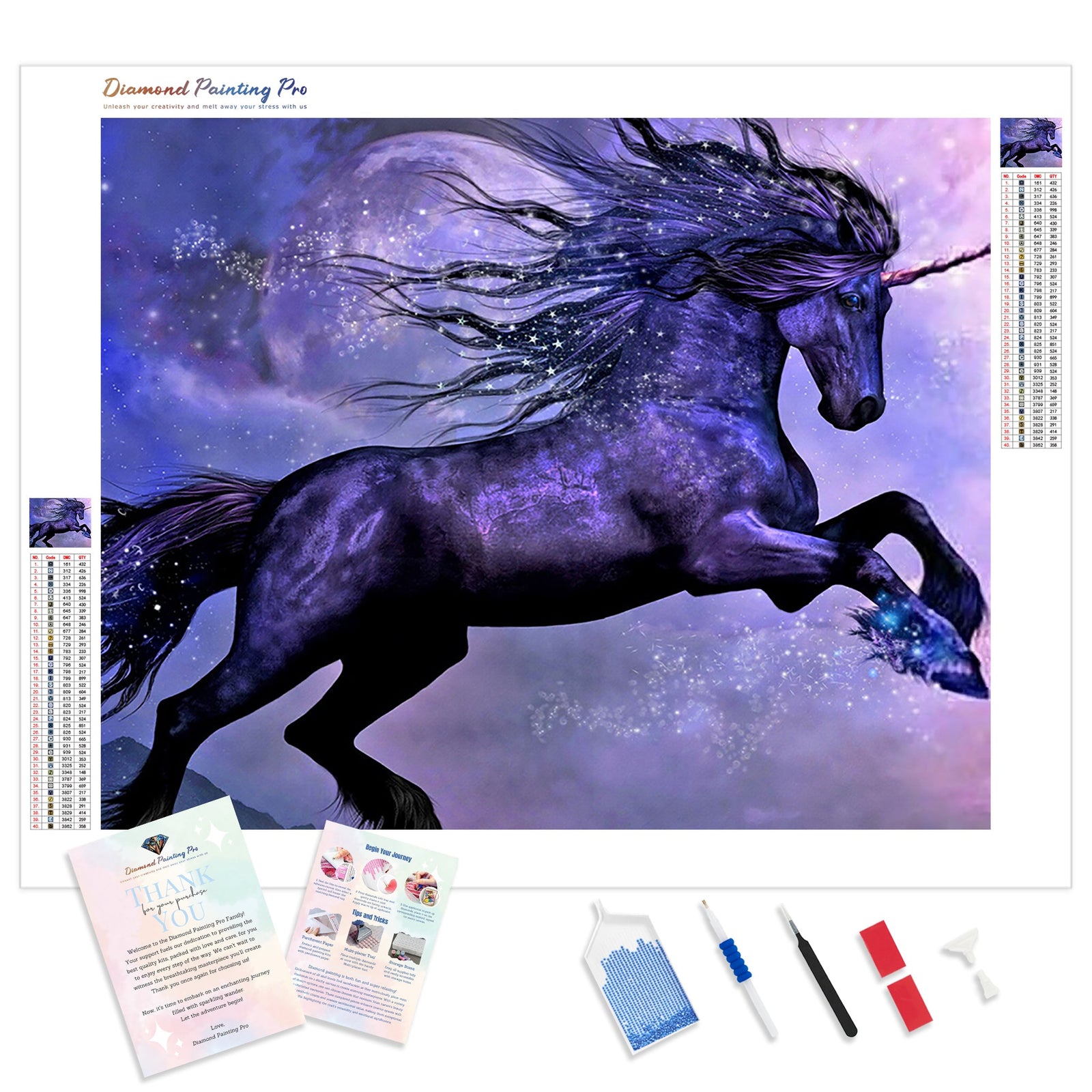 Purple Unicorn | Diamond Painting Kit - Full Drill - Square or Round Diamonds with AB Drills Option