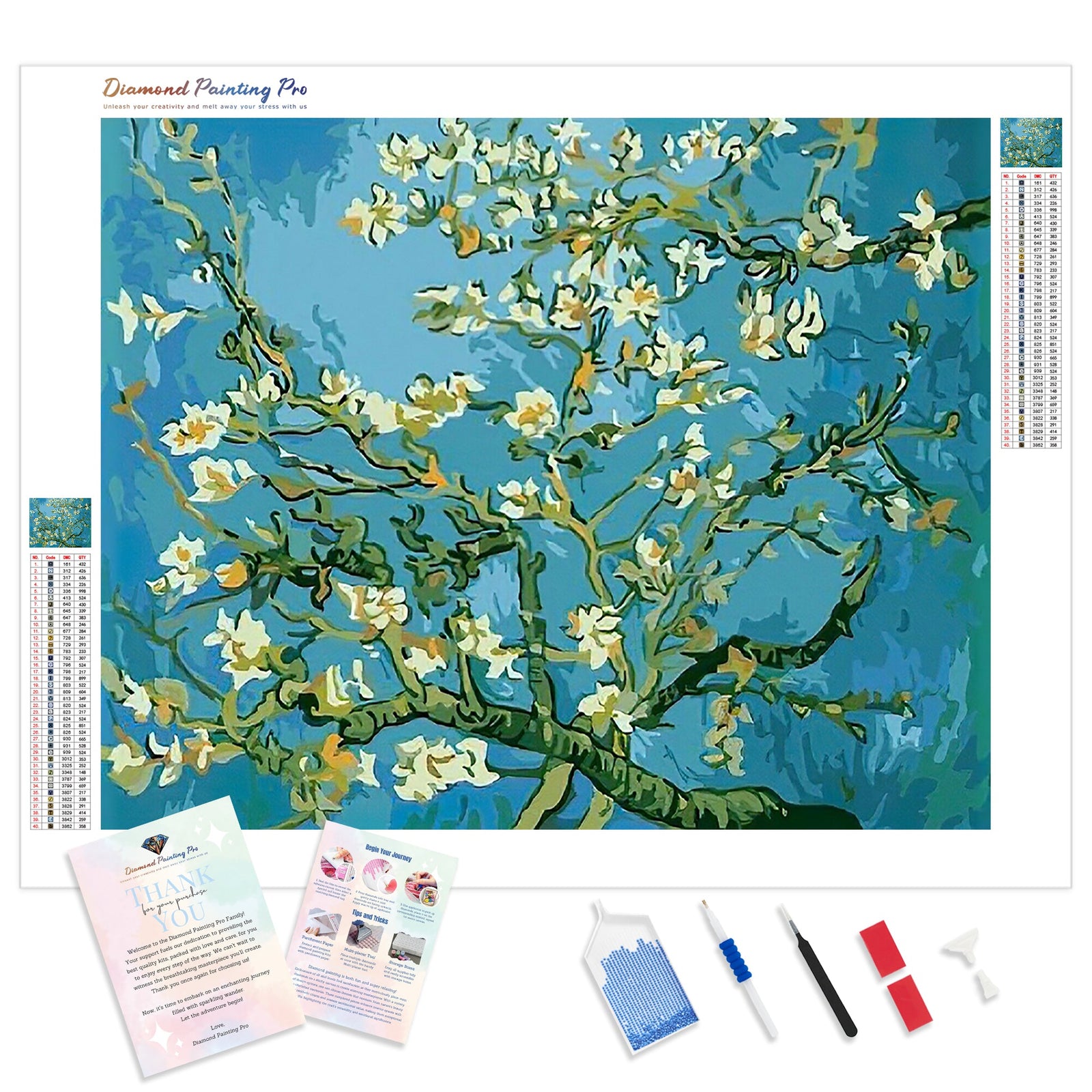 Almond Blossoms - Van Gogh | Diamond Painting Kit - Full Drill - Square or Round Diamonds with AB Drills Option