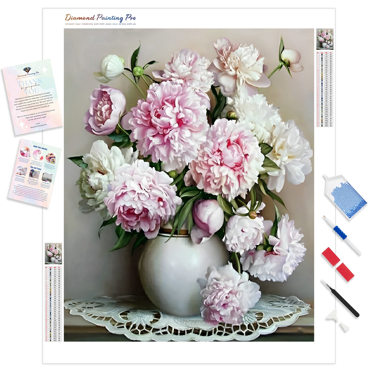 Pink Flowers | Diamond Painting Kit - Full Drill - Square or Round Diamonds with AB Drills Option