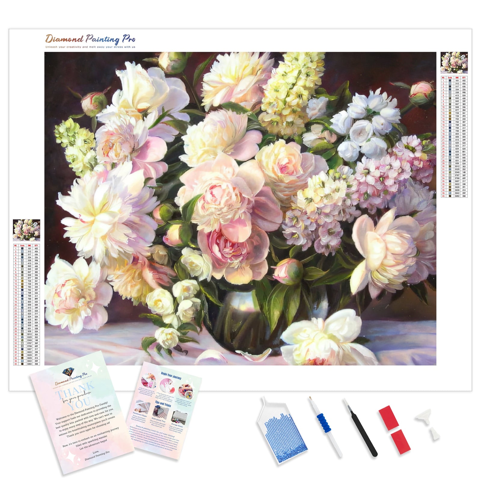 Pink Flower Bouquet | Diamond Painting Kit - Full Drill - Square or Round Diamonds with AB Drills Option