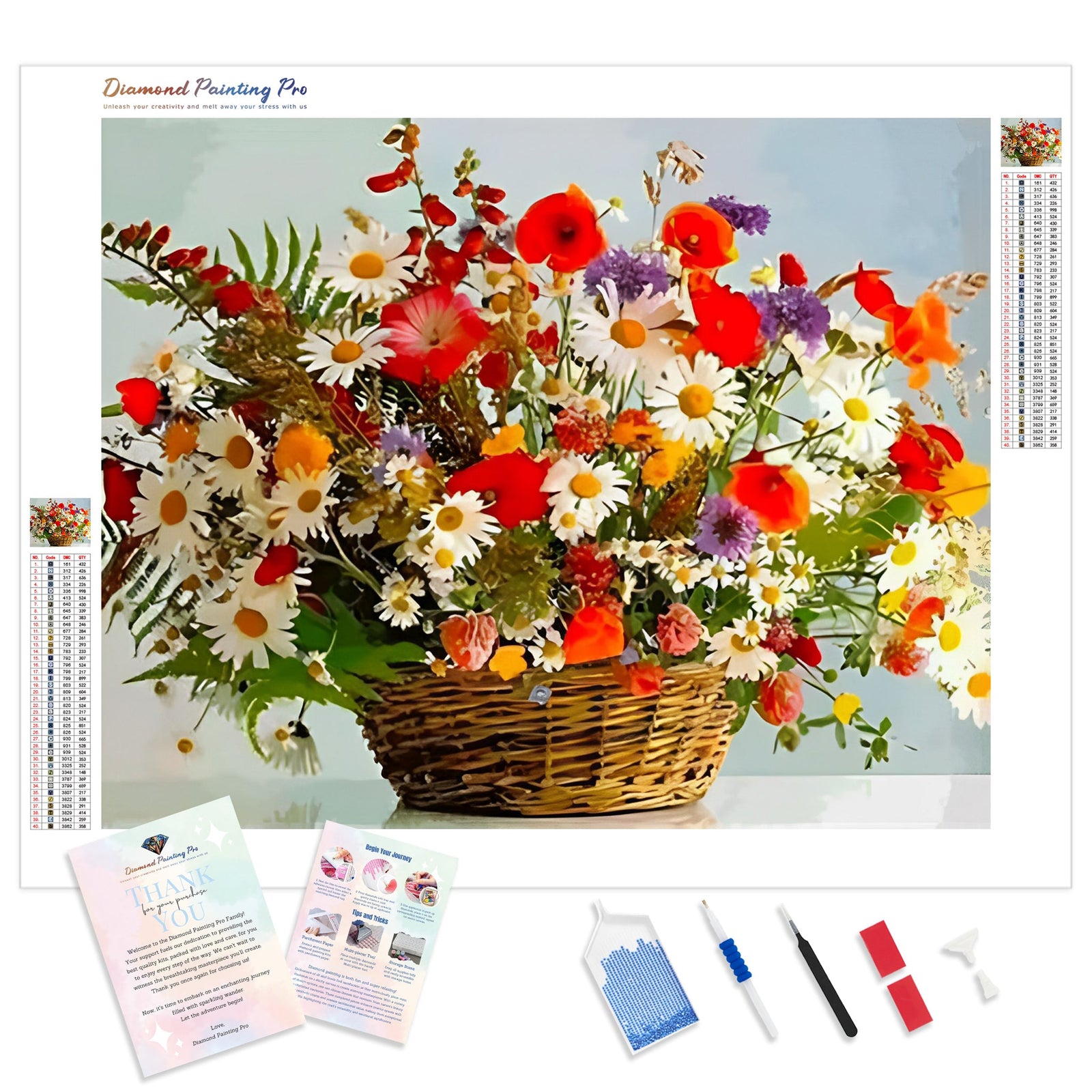 Beautiful Flowers Basket | Diamond Painting Kit - Full Drill - Square or Round Diamonds with AB Drills Option