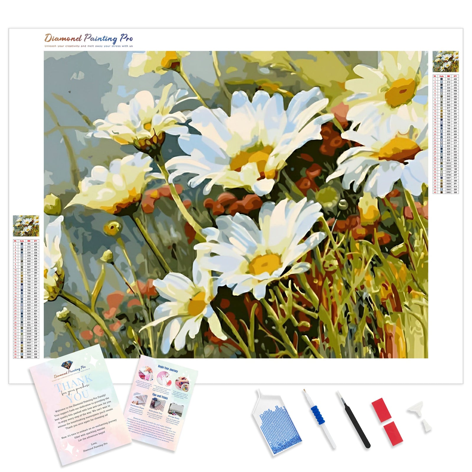 Wild Daisies | Diamond Painting Kit - Full Drill - Square or Round Diamonds with AB Drills Option