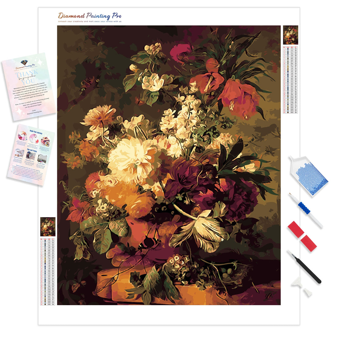 Flowers in a Vase - Jan Van Huysum | Diamond Painting Kit - Full Drill - Square or Round Diamonds with AB Drills Option