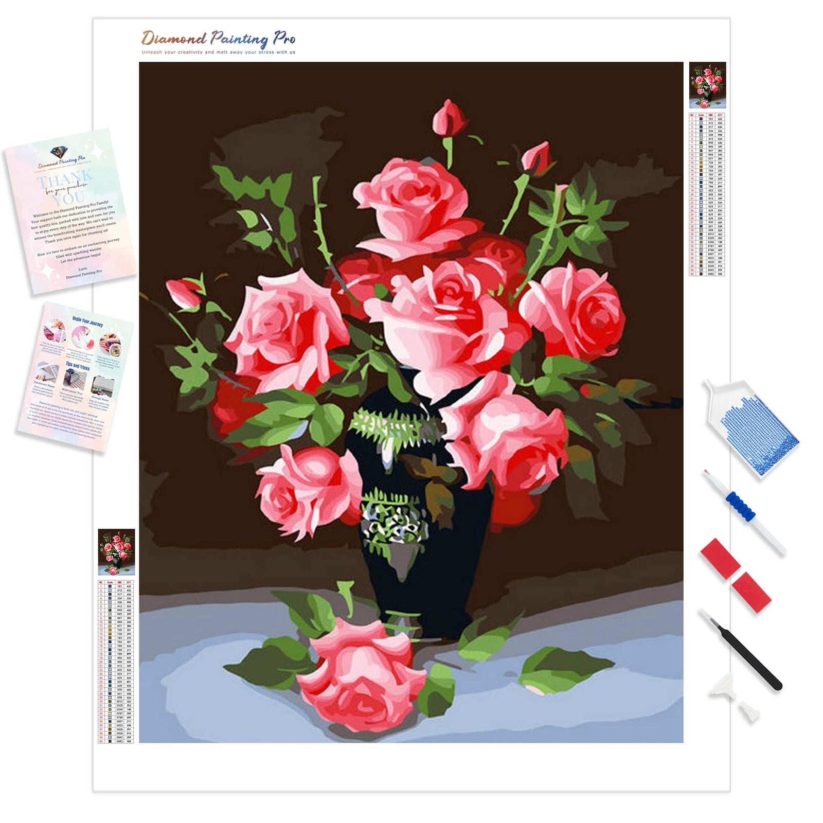 Hot Pink Bouquet | Diamond Painting Kit - Full Drill - Square or Round Diamonds with AB Drills Option