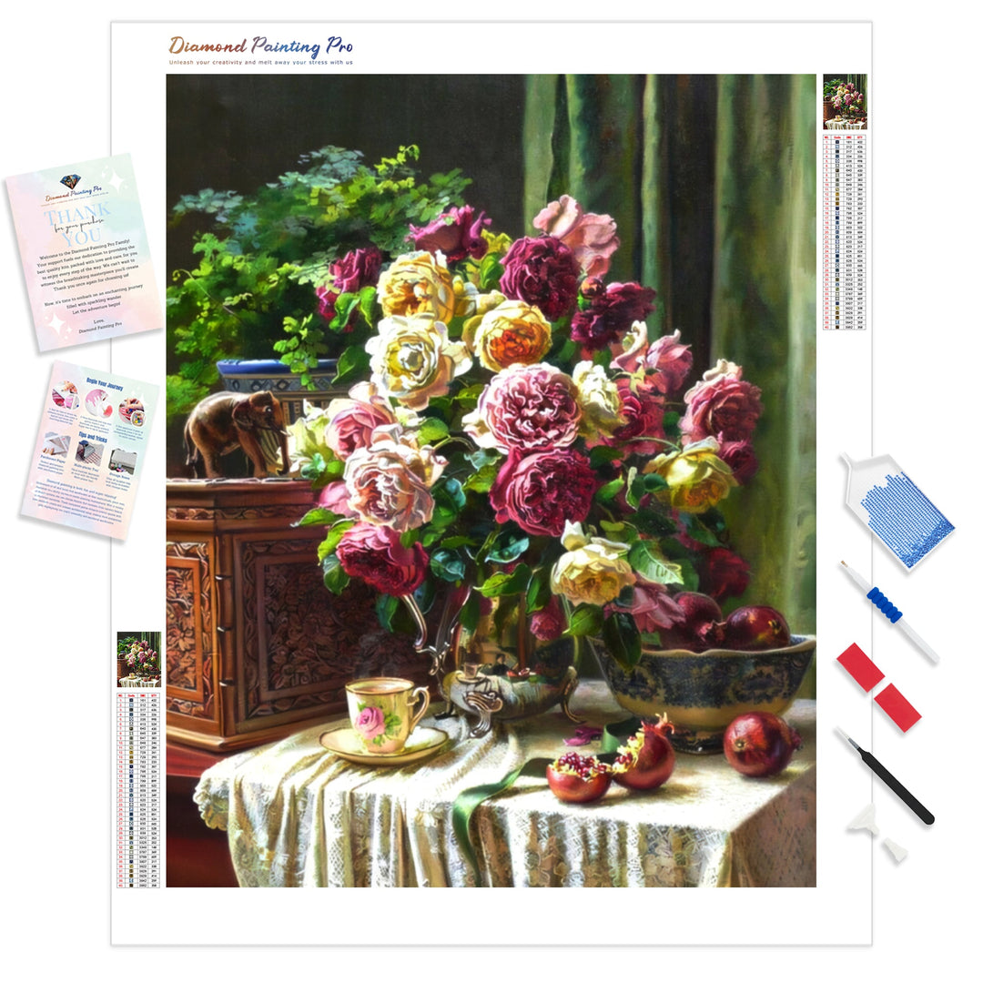 Tea Time with Flowers | Diamond Painting Kit - Full Drill - Square or Round Diamonds with AB Drills Option