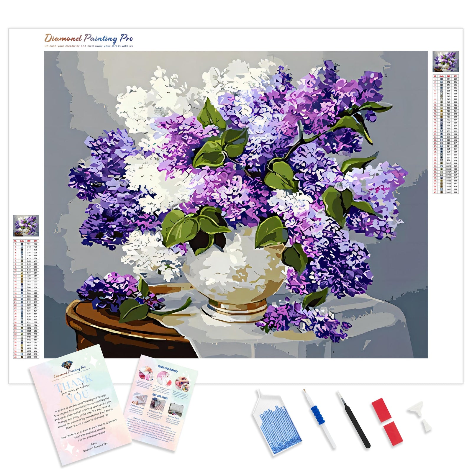 Purple and White Lilac | Diamond Painting Kit - Full Drill - Square or Round Diamonds with AB Drills Option