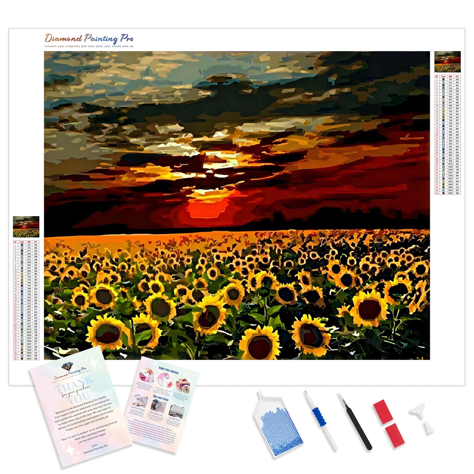 Fields of Sunflower | Diamond Painting Kit - Full Drill - Square or Round Diamonds with AB Drills Option