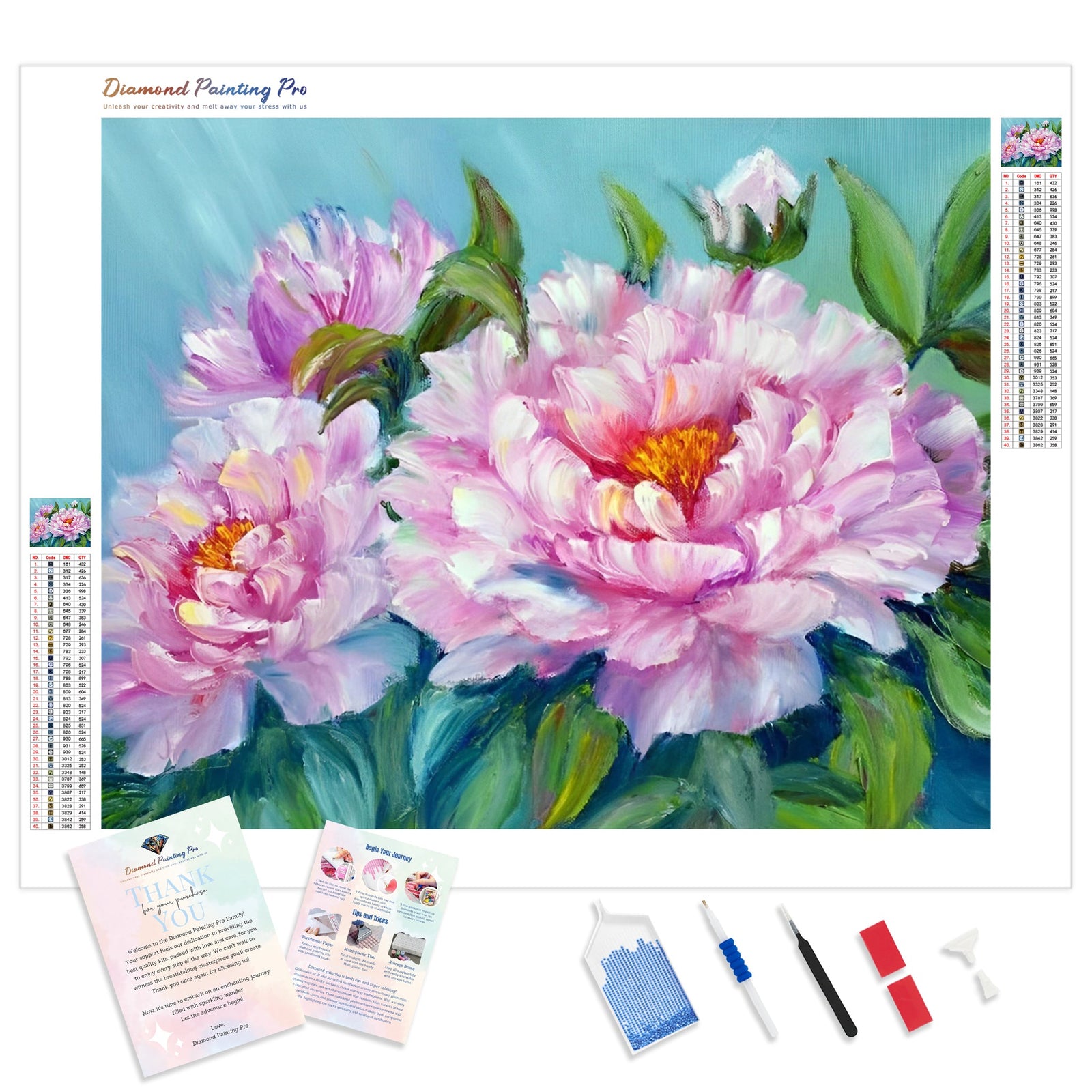 Asian Peonies | Diamond Painting Kit - Full Drill - Square or Round Diamonds with AB Drills Option