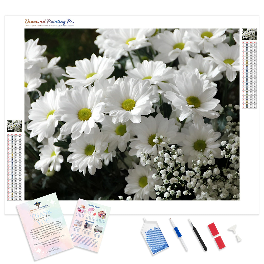 Clusters of White Flowers | Diamond Painting Kit - Full Drill - Square or Round Diamonds with AB Drills Option