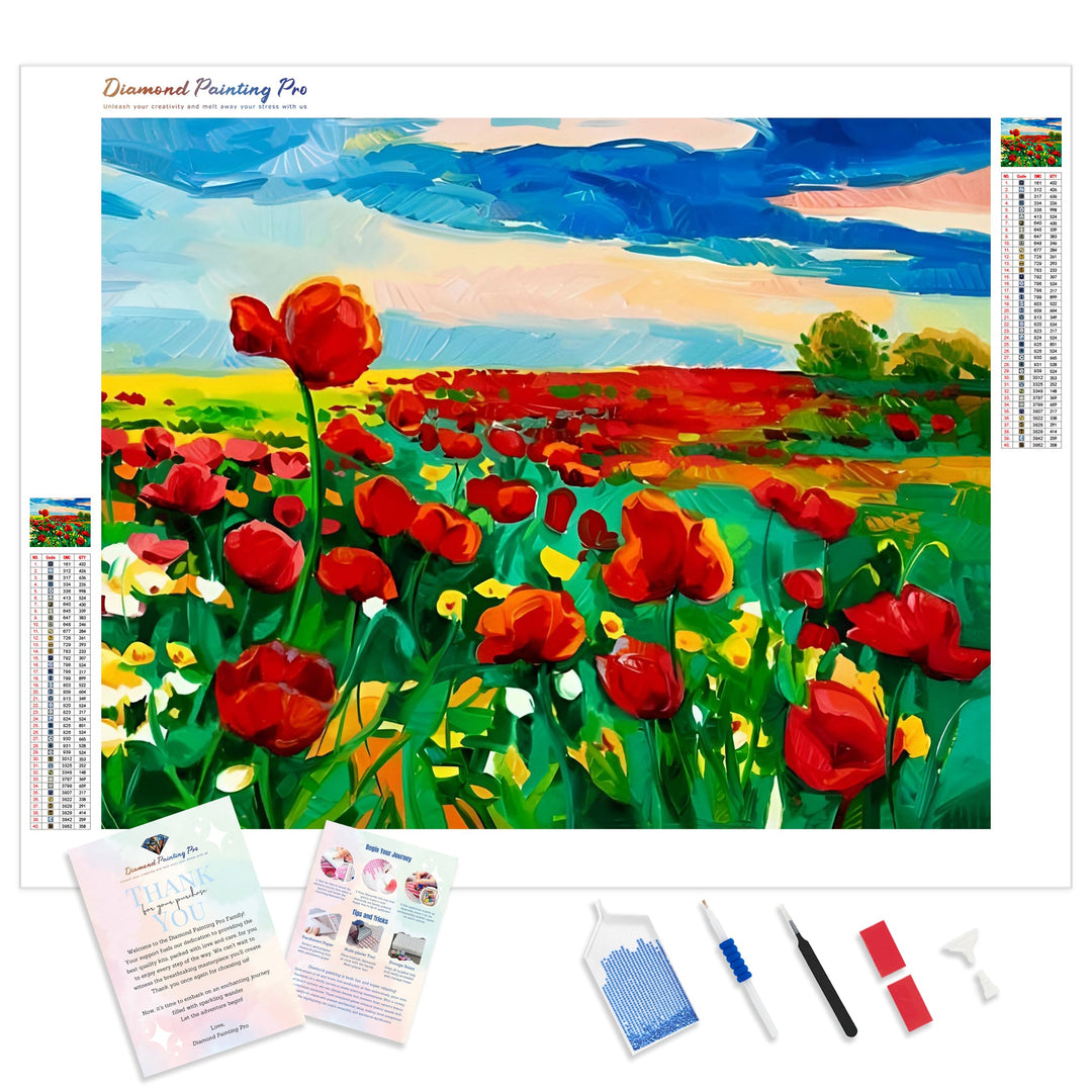 Field of Red Poppies | Diamond Painting Kit - Full Drill - Square or Round Diamonds with AB Drills Option