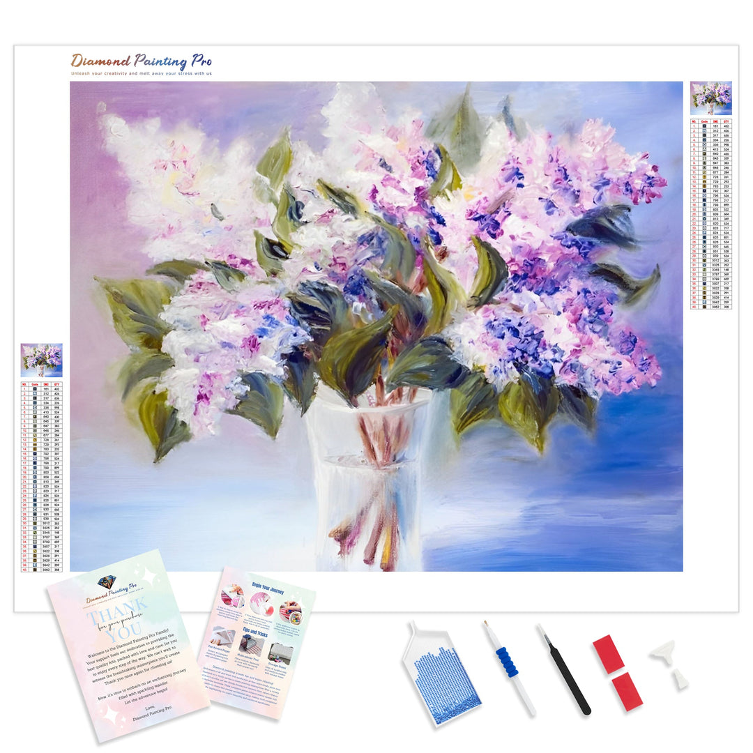 Lilacs in a Vase | Diamond Painting Kit - Full Drill - Square or Round Diamonds with AB Drills Option