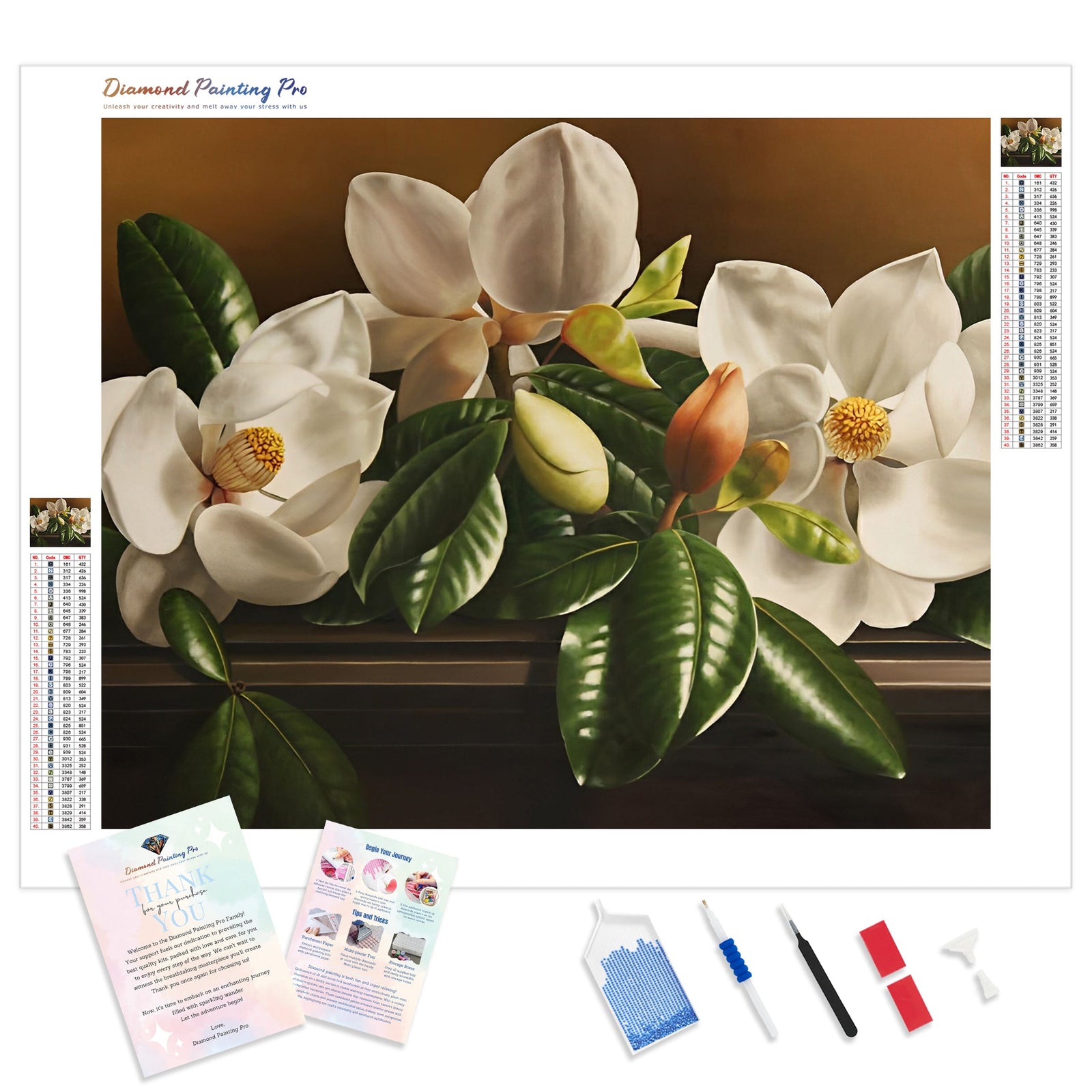 Magnolia Flower | Diamond Painting Kit - Full Drill - Square or Round Diamonds with AB Drills Option