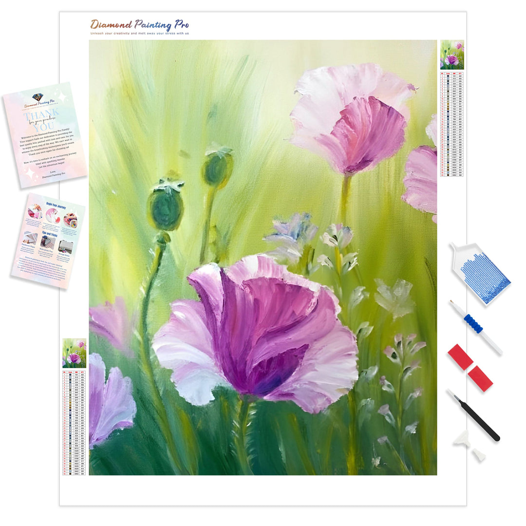 Purple Poppies | Diamond Painting Kit - Full Drill - Square or Round Diamonds with AB Drills Option