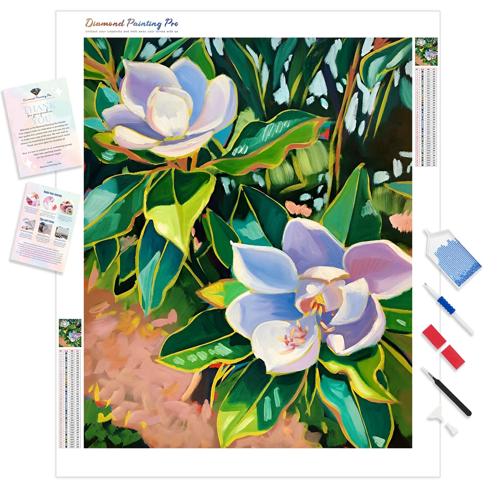 Town Lake Magnolias | Diamond Painting Kit - Full Drill - Square or Round Diamonds with AB Drills Option