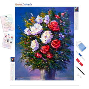 White & Red Flowers Bouquet | Diamond Painting