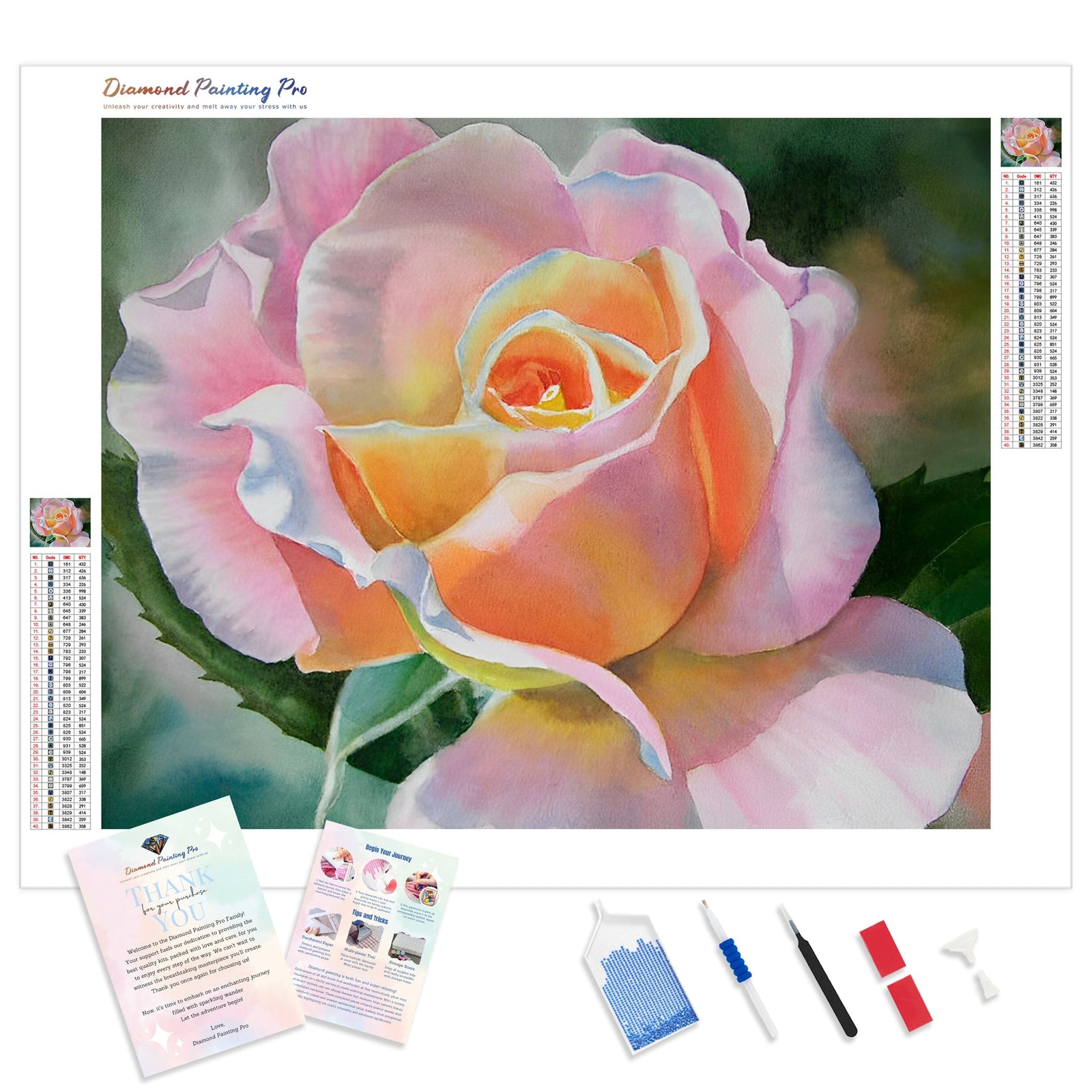 Pink and Peach Rose Bud | Diamond Painting Kit - Full Drill - Square or Round Diamonds with AB Drills Option