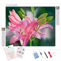 Pink Lily with Buds | Diamond Painting Kit - Full Drill - Square or Round Diamonds with AB Drills Option