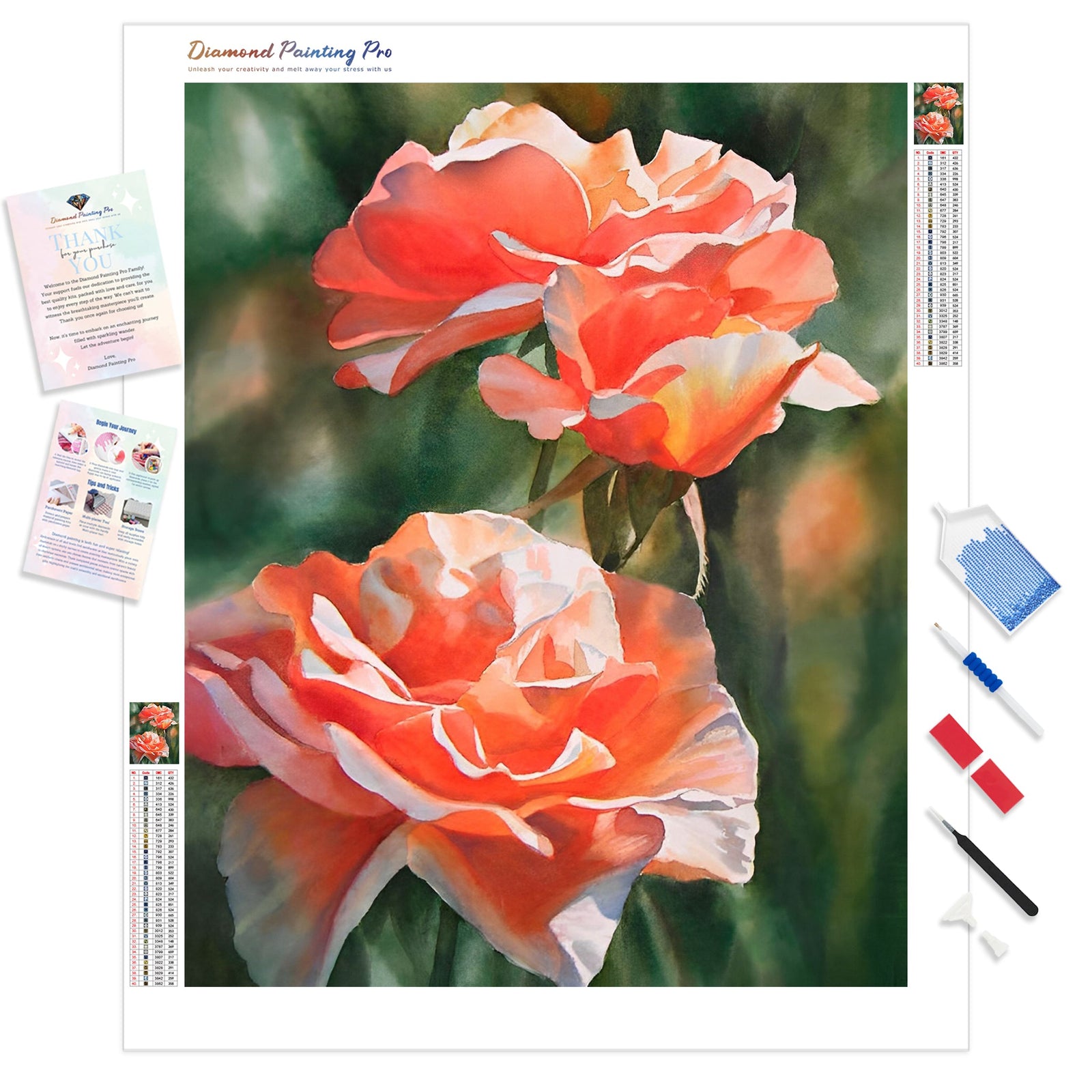 Salmon Colored Roses | Diamond Painting Kit - Full Drill - Square or Round Diamonds with AB Drills Option