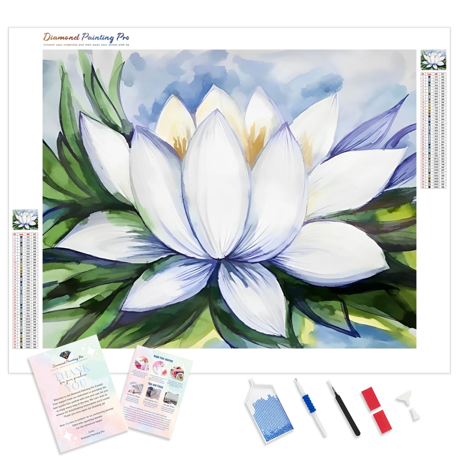 White Lotus Flower | Diamond Painting Kit - Full Drill - Square or Round Diamonds with AB Drills Option