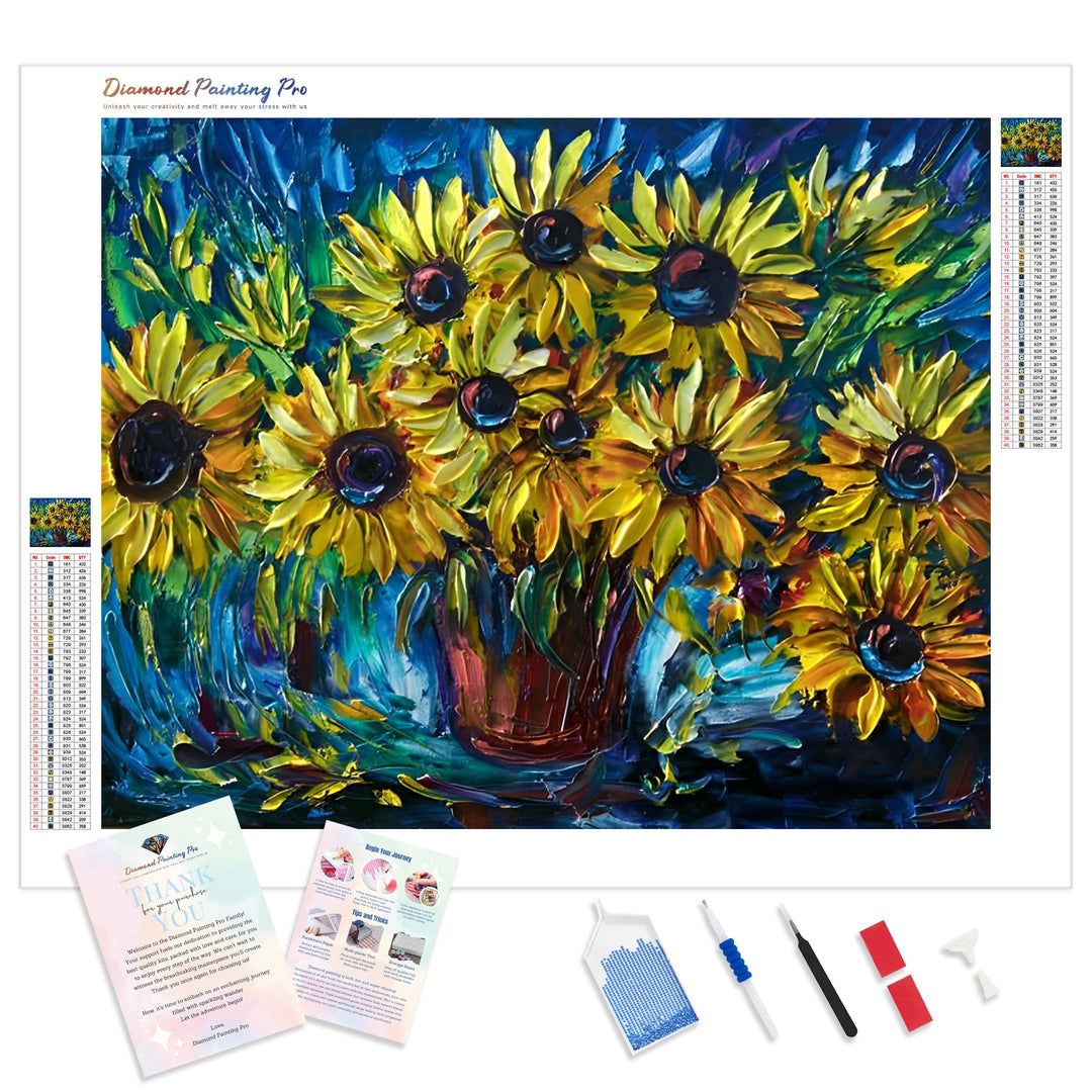 Sunflowers in Vase | Diamond Painting Kit - Full Drill - Square or Round Diamonds with AB Drills Option