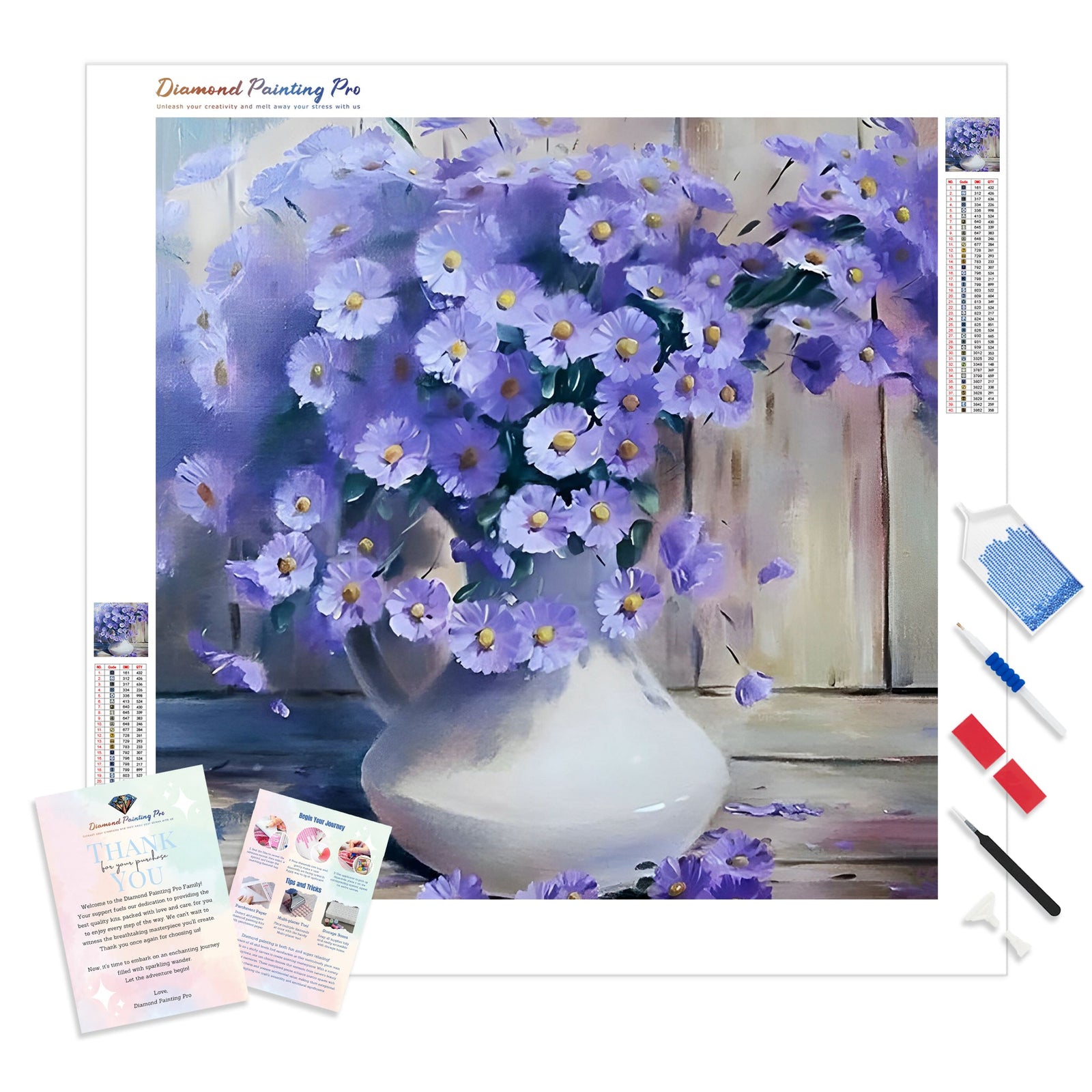 Mauve flowers | Diamond Painting Kit - Full Drill - Square or Round Diamonds with AB Drills Option