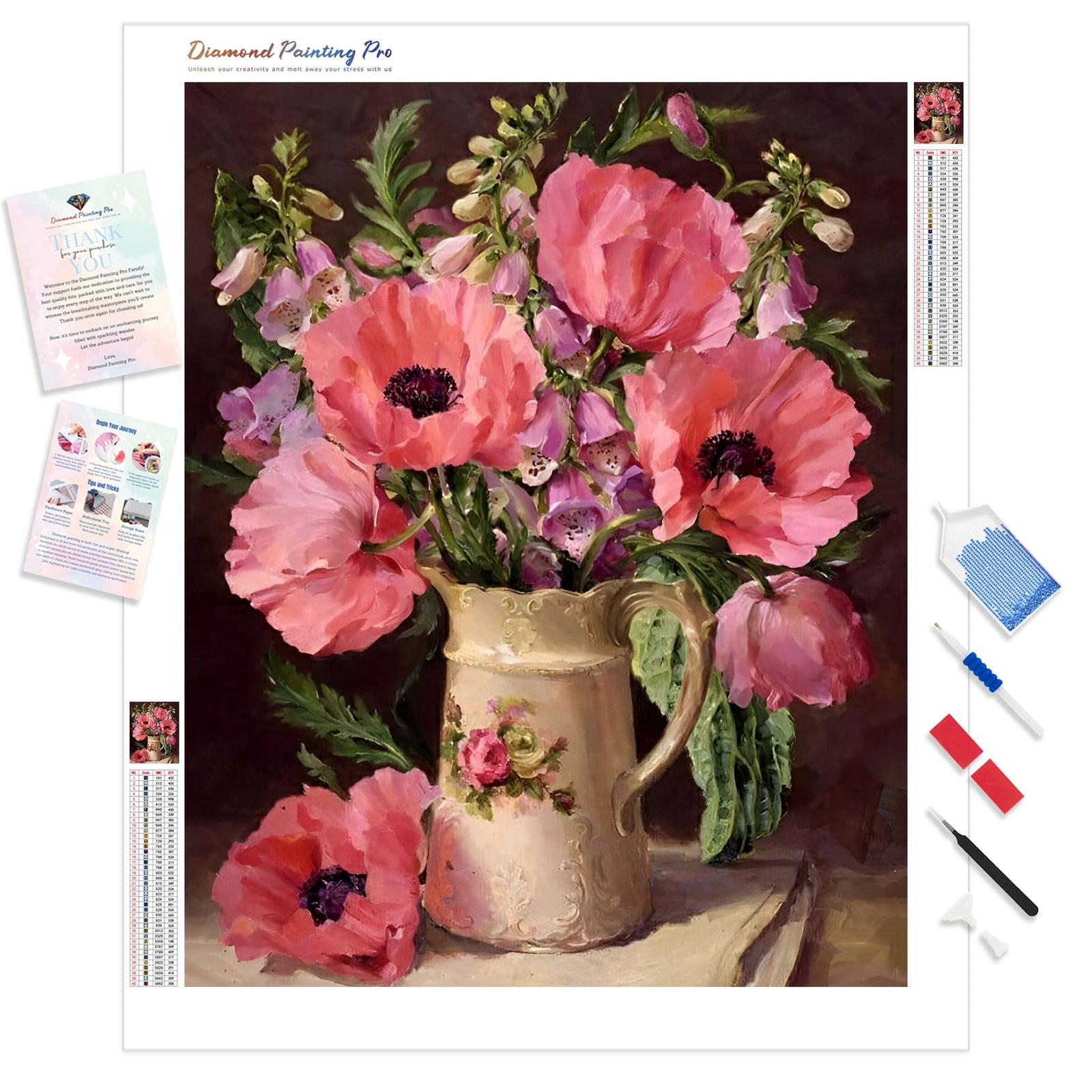 Watercolor Pink Flower | Diamond Painting Kit - Full Drill - Square or Round Diamonds with AB Drills Option