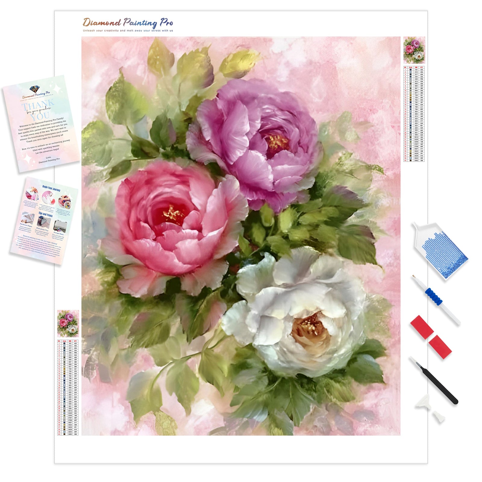 Peony Flowers | Diamond Painting Kit - Full Drill - Square or Round Diamonds with AB Drills Option