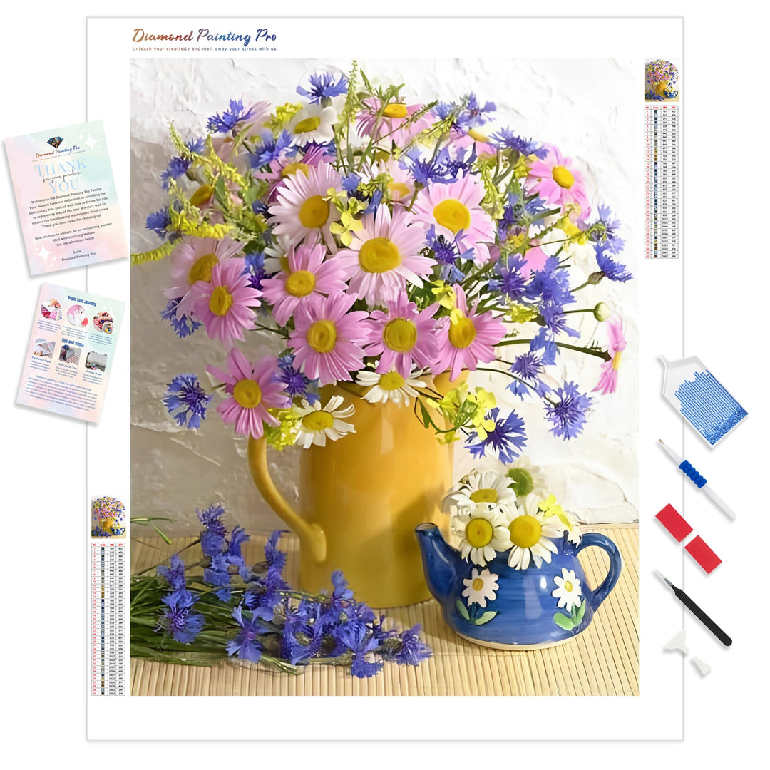 Pink and Purple Daisies | Diamond Painting Kit - Full Drill - Square or Round Diamonds with AB Drills Option