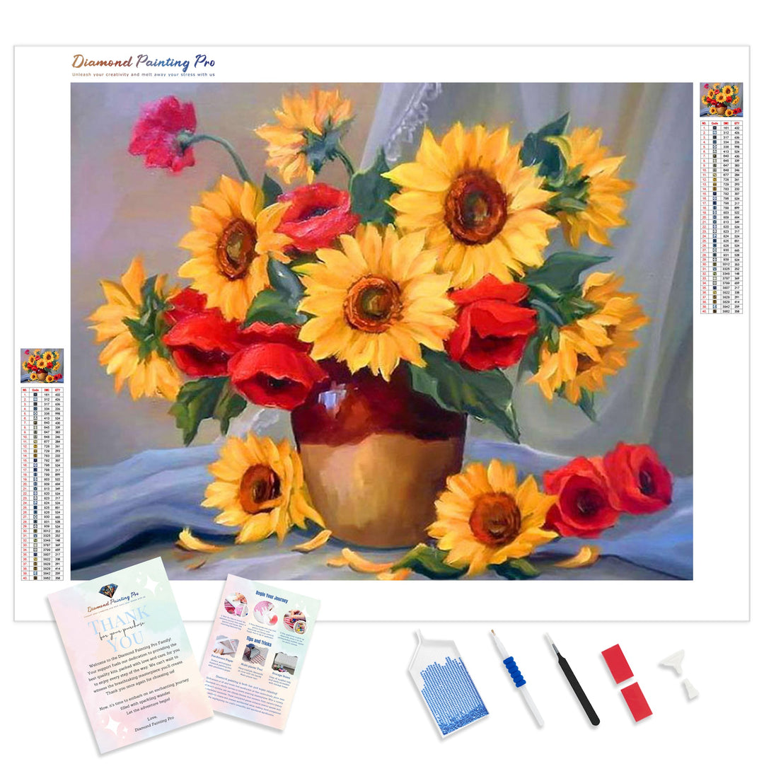 Sunflowers and Roses | Diamond Painting Kit - Full Drill - Square or Round Diamonds with AB Drills Option