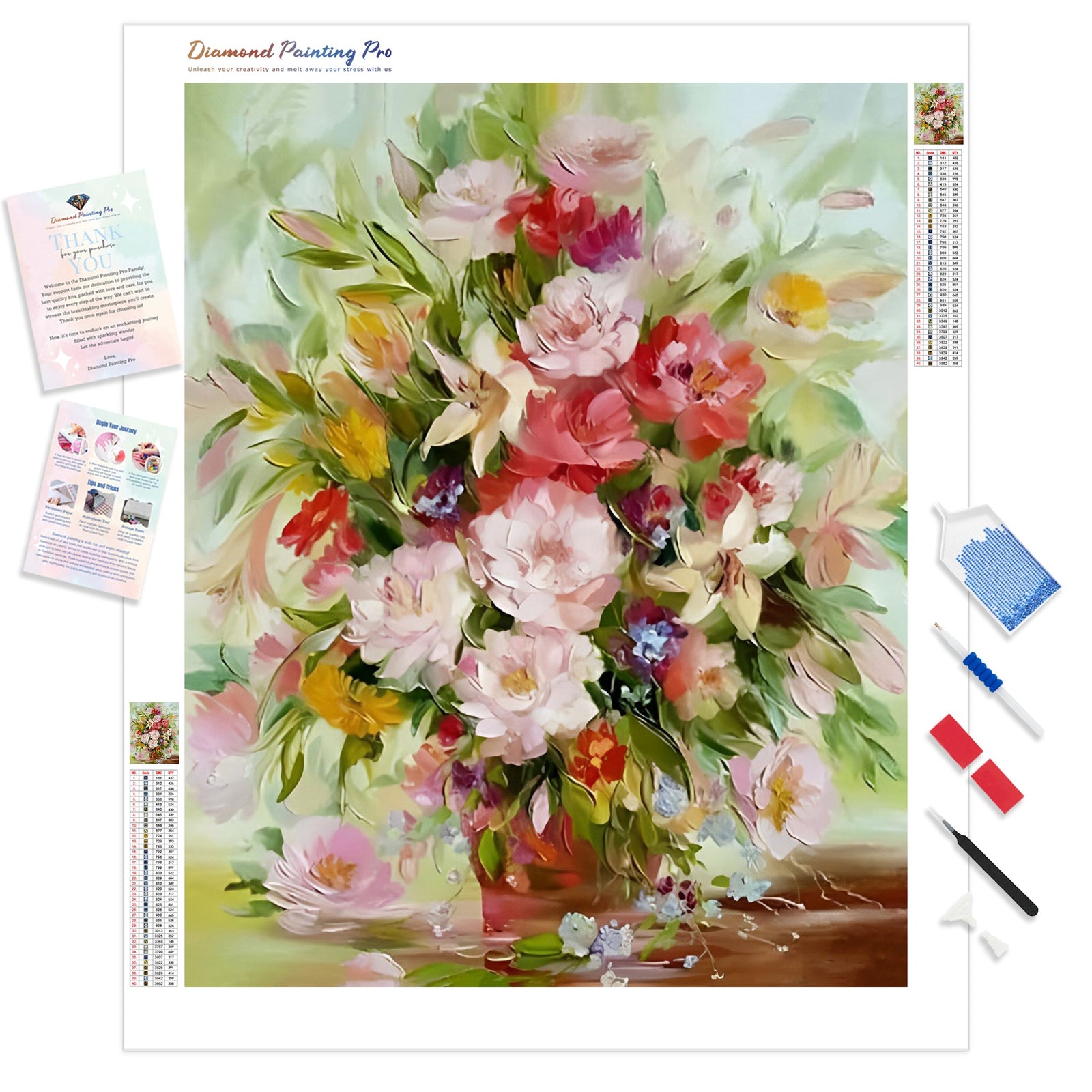 Watercolor Flowers | Diamond Painting Kit - Full Drill - Square or Round Diamonds with AB Drills Option