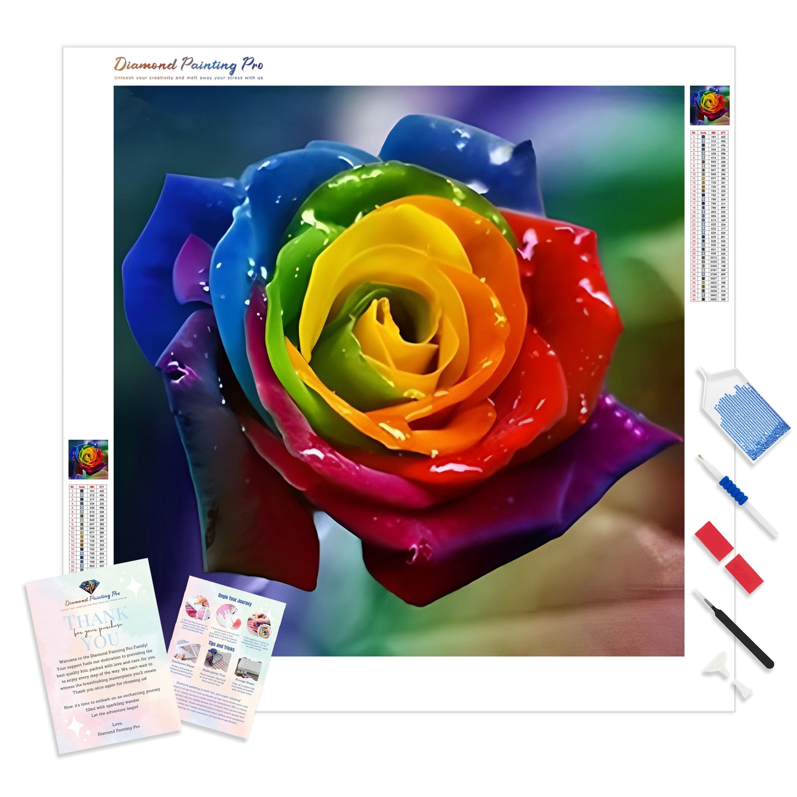 Rainbow Rose | Diamond Painting Kit - Full Drill - Square or Round Diamonds with AB Drills Option