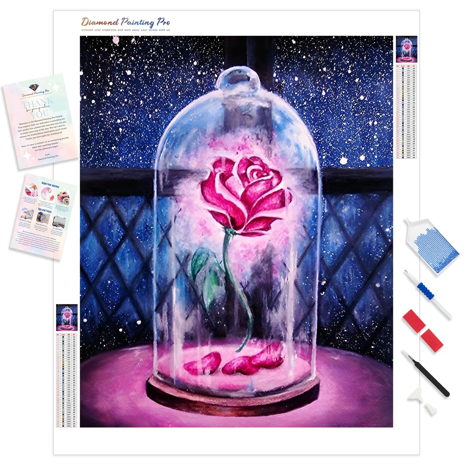 Glass Pink Rose | Diamond Painting Kit - Full Drill - Square or Round Diamonds with AB Drills Option