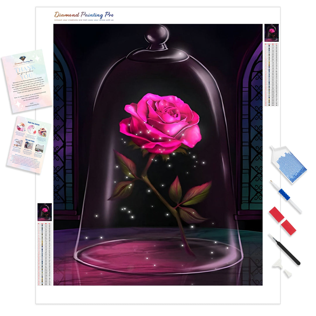 Glass Red Rose Flower | Diamond Painting Kit - Full Drill - Square or Round Diamonds with AB Drills Option